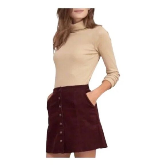 Abercrombie Burgundy Corduroy Mini Skirt Button Front Preppy Mystic Vamp Sz 6 - Picture 1 of 10